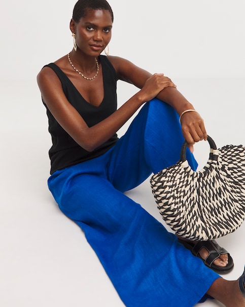 Cobalt Linen Mix Wide Leg Trousers
