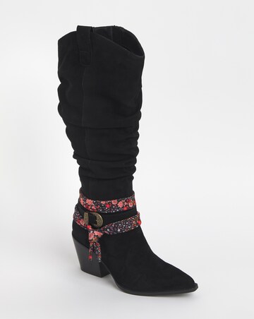 Joe Browns Black Suede Slouchy Knee High Boot -Standard Calf & Wide Fit (E)