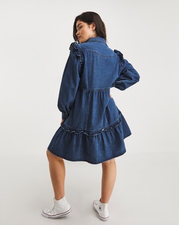 Mid Blue Frill Tiered Dress