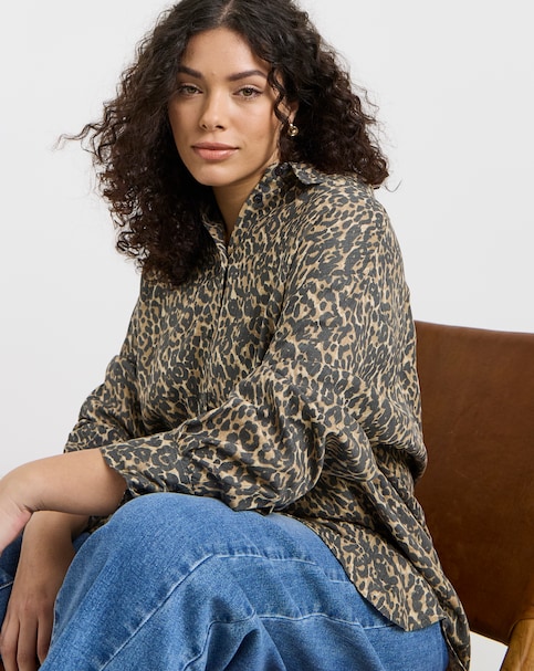 Simply Be Leopard Animal Linen Mix Shirt
