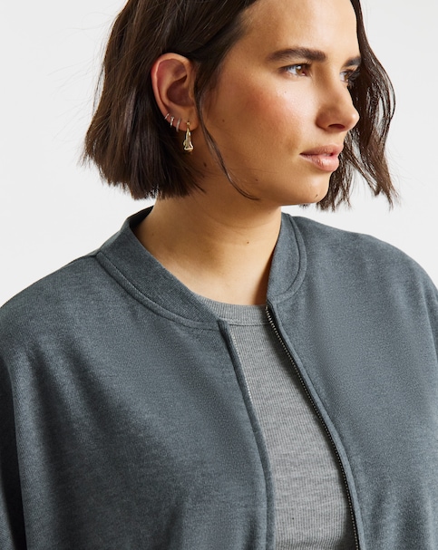 Simply Be Charcoal Marl Zip Up Bomber Jacket