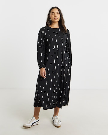 Simply Be Black Print Supersoft Midi Dress