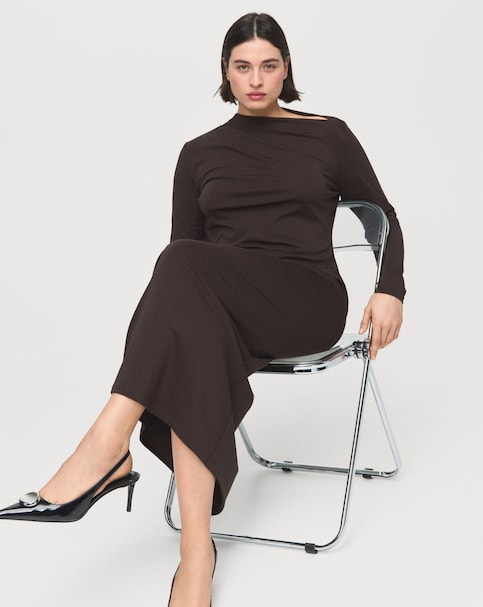 Mango Boat Neck Gathered Long Dress