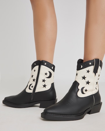 Noelle Moon and Star Cut Out Western Ankle Boots Extra Wide EEE Fit
