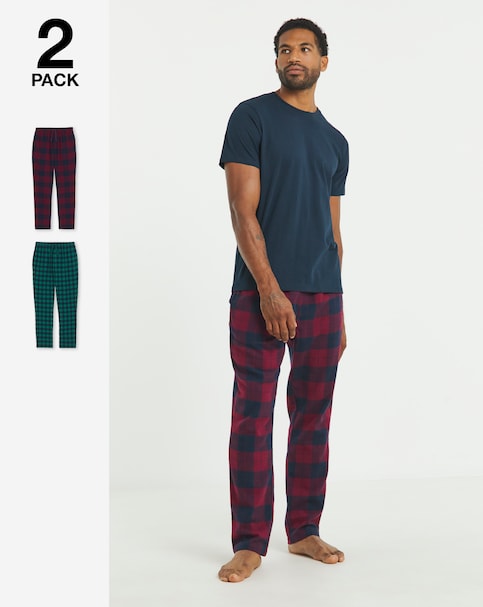 2 Pack Brushed Flannel Check Pyjama Bottoms