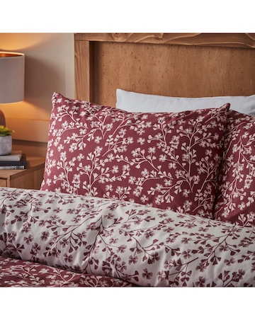 Catherine Lansfield Brushed Grace Floral Leaf Red Duvet Cover Set