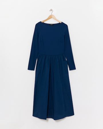 Slash Neck Ribbed Poplin Skirt Dress