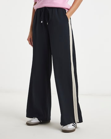 Simply Be Navy Tie Waist Side Stripe Wide Leg Trouser