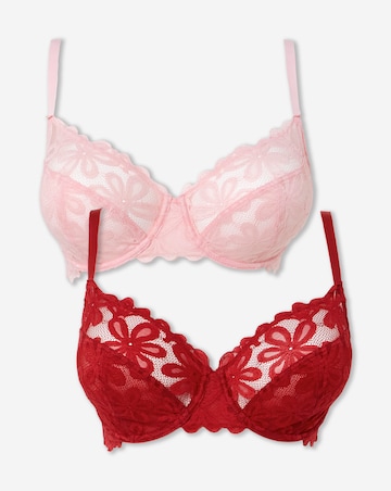 Pretty Secrets (2 Pack) Daisy Lace Full Cup Bras (B-G) Red/Pink