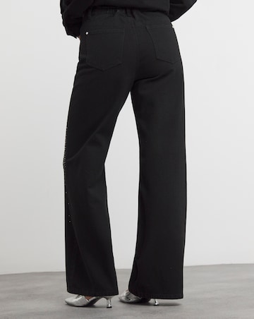 Black Embellished Wide Leg Jeans