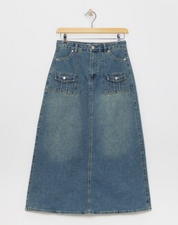 Western Blue Utility Full Denim Skirt