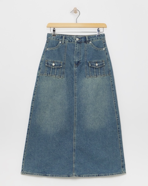 Western Blue Utility Full Denim Skirt