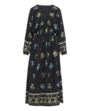 Simply Be Black Floral Printed Linen Blend Midi Dress
