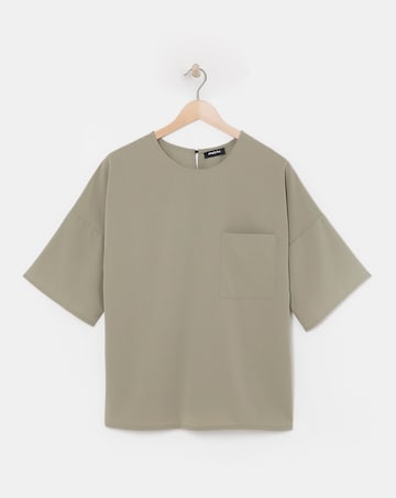 Khaki Pocket Drop Shoulder Boxy Blouse