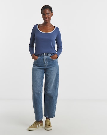 Scallop Neck Long Sleeve Rib Top