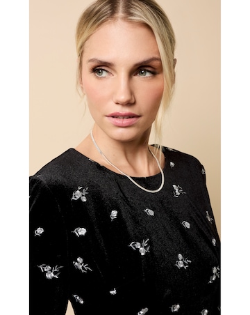 Little Mistress Black Velvet Embroidered Mini Dress