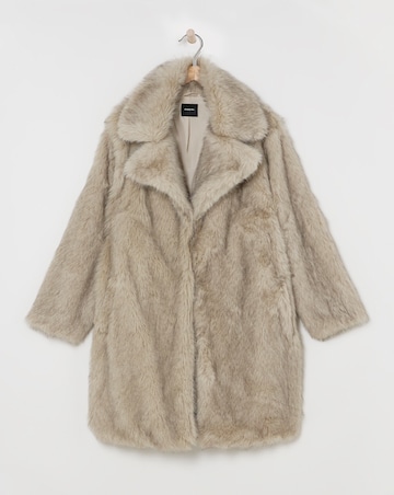 Natural Longline Collar Revere Faux Fur Coat