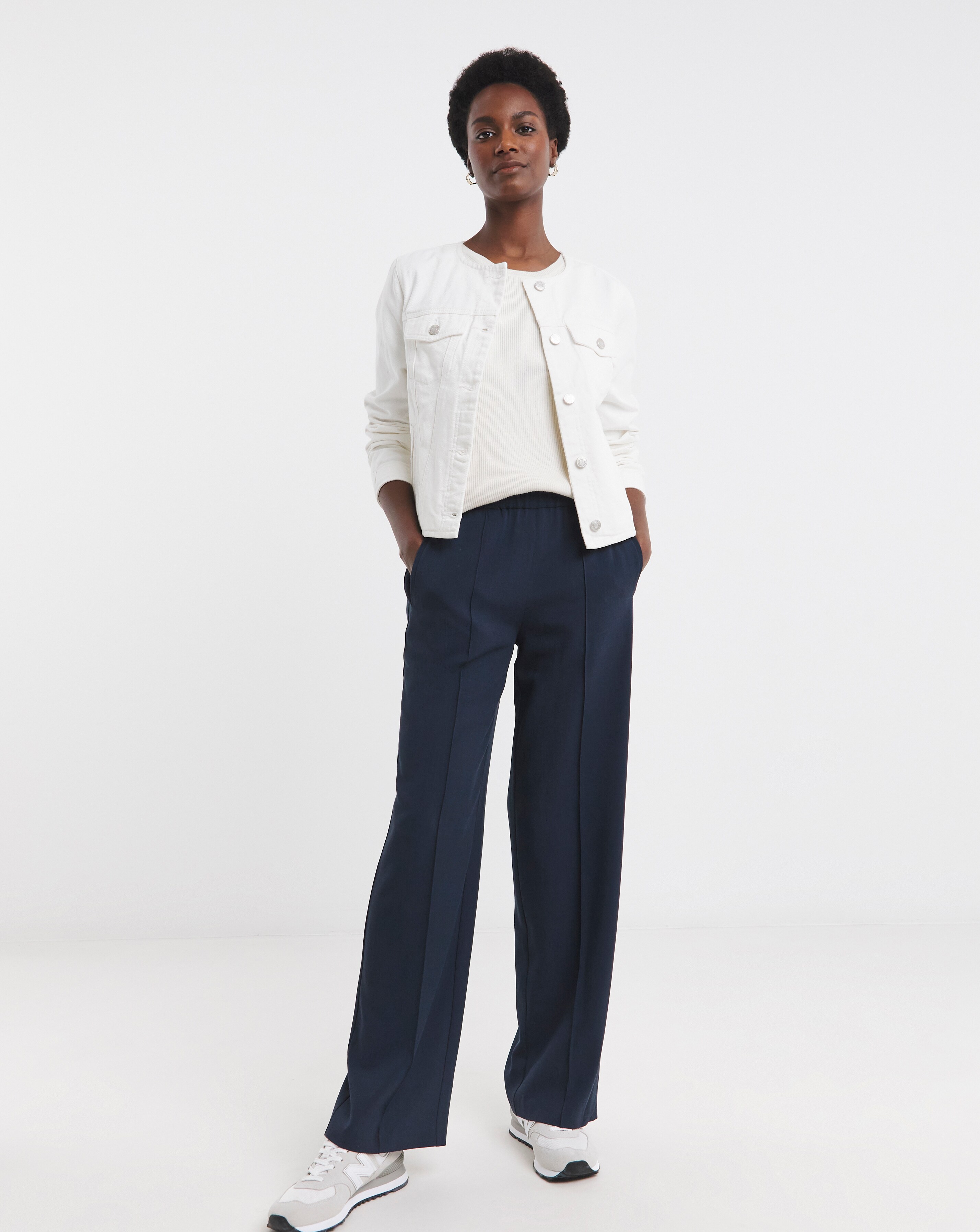 Pure Cotton White Collarless Denim Jacket | Fashion World