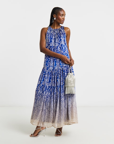 Joanna Hope Printed Halter Neck Dress With Metallic Thread