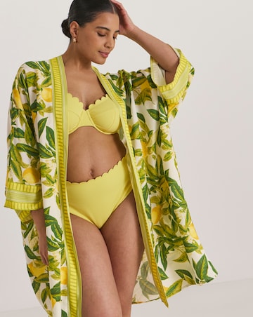 Border Print Open Kimono Beach Kaftan