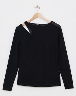 Black 2 in 1 Knit Look Mesh Top