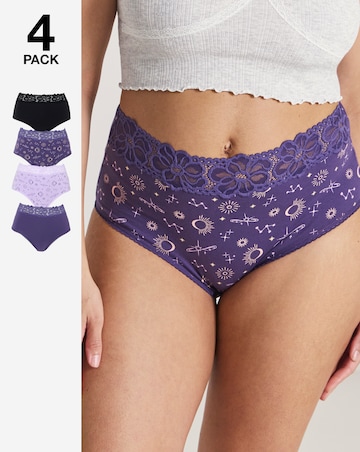 Pretty Secrets (4 Pack) Lace Top Cotton Full Fit Brief Knickers