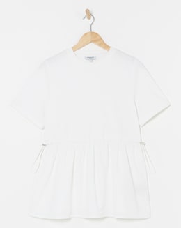 Simply Be White Jersey Poplin Mix Drawstring Waist Smock Top