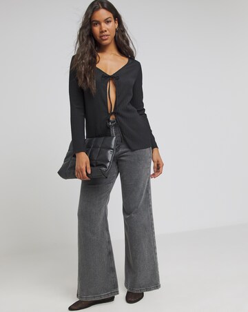 Black Textured Tie Front Cardigan