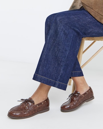 Delly Croc Effect Boat Shoes - Wide Fit (E)