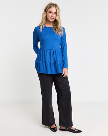 Long Sleeve Ribbed Smock Top