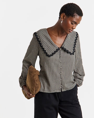 Gingham Collared Button Through Top