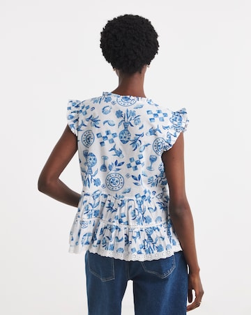 Printed Frill Sleeve Prairie Vest