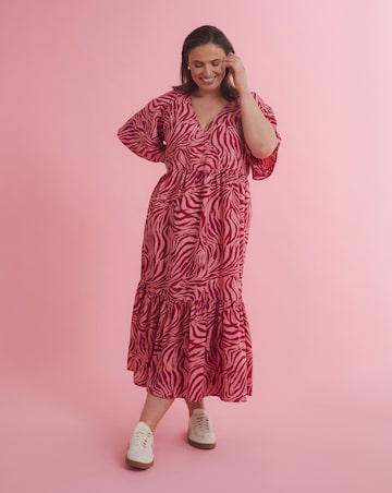 Simply Be Pink Zebra Print Wrap Front Tiered Midi Dress