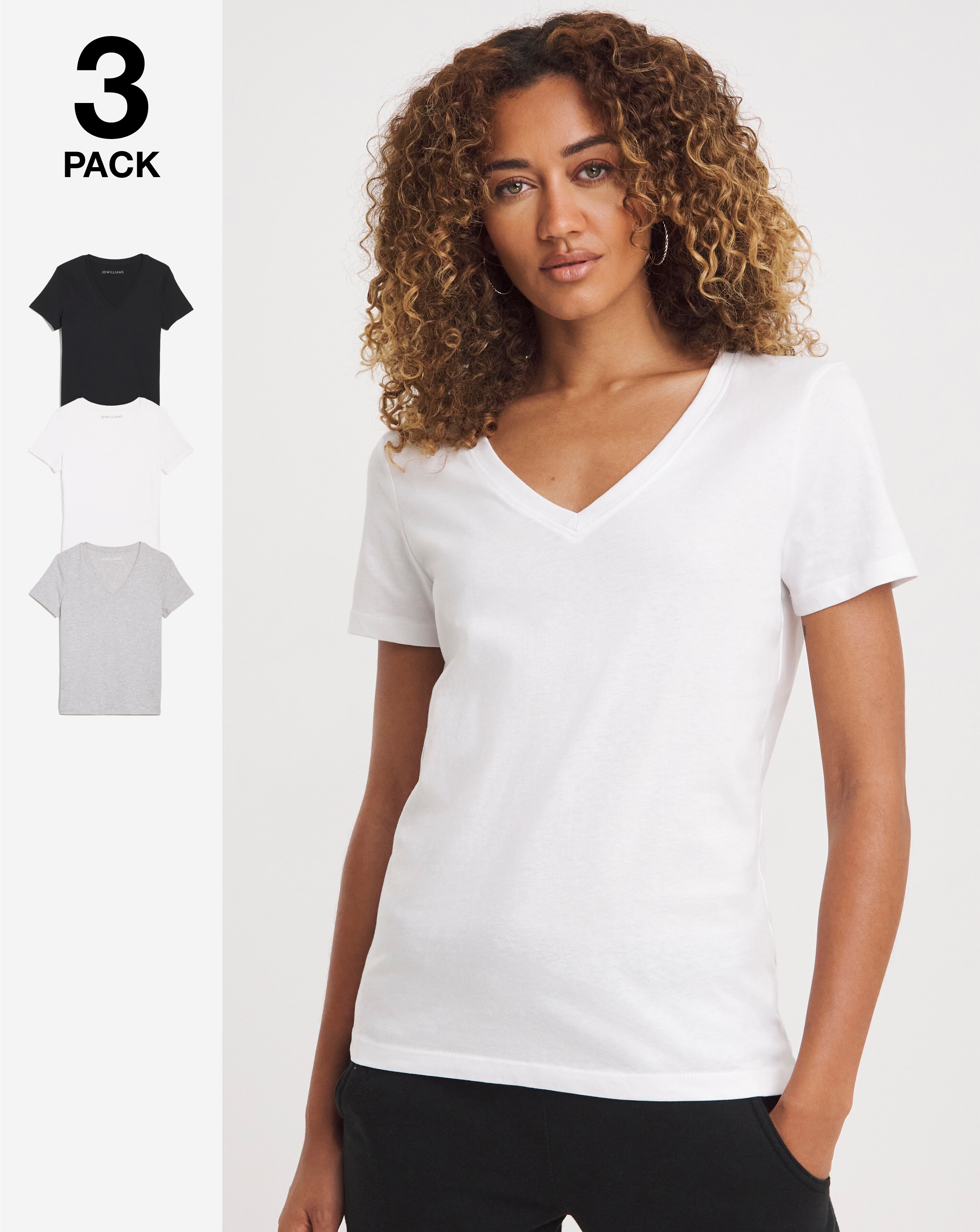 Black, White And Grey Pure Cotton Three Pack V Neck Short Sleeve T-Shirt