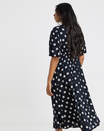 Black Ditsy Print Spun Viscose Button Up Midi Dress