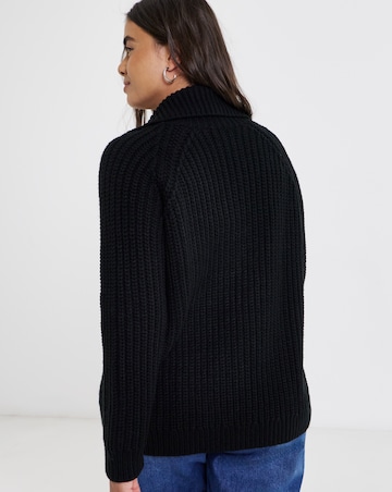 Black Chunky Zip Through Cardigan