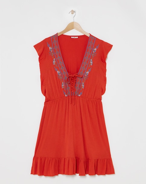 Joe Browns Red All New Enchanted Embroidered Jersey Laced Tunic