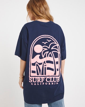 Simply Be Navy Puff Print Back Surf Club T-Shirt