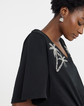 Embroidered Yoke Longline Top