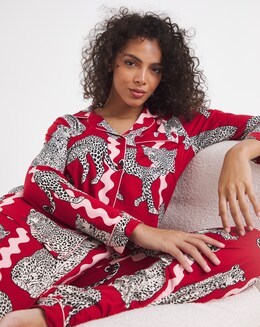 Chelsea Peers Jersey Button Up Leopard Print Pyjama Set