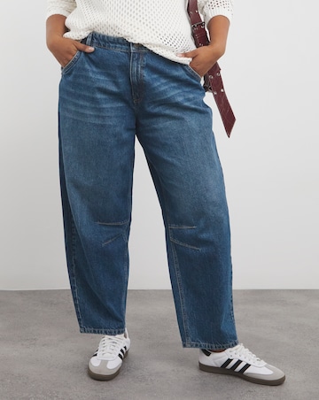 Mid Wash Barrel Leg Jeans