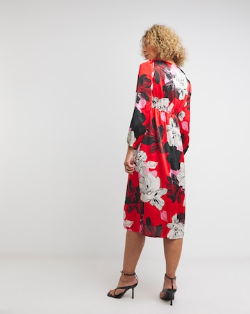 Button Front Matte Satin Tea Dress