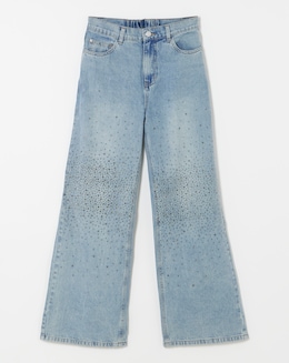 Light Wash Embellished Wide Leg Jeans