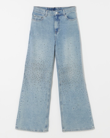 Light Wash Embellished Wide Leg Jeans