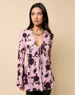 Little Mistress Multi Floral Print Tie Detail Top