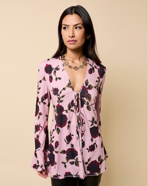 Little Mistress Multi Floral Print Tie Detail Top