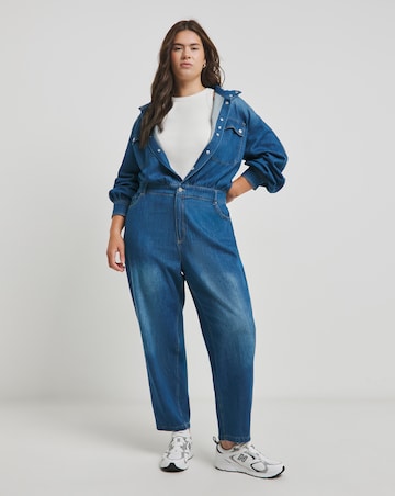 Mid Wash Authentic Look Drape Denim Jumpsuit