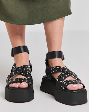Simply Be Ruby Studded Cross Strap Flatform Sandals - Extra Wide Fit (EEE)