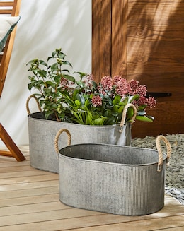 Ivyline Galvanised Rope Handle Trough - Set of 2 Planters