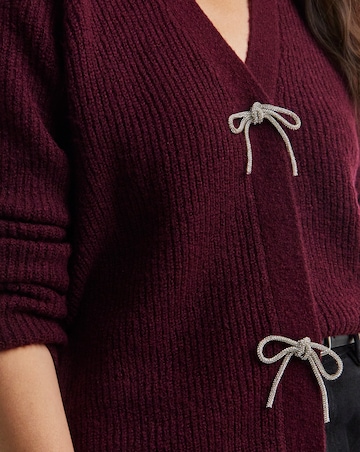 Berry Bow Button Long Sleeve Cardigan